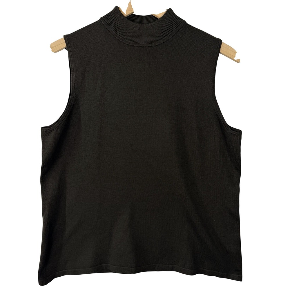 Josephine Chaus Brown Silk Blend Mock Neck Sleeveless Knit Top Large
